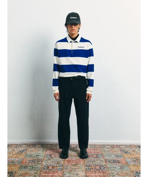 CONTEMENT(コンテメント)の「TWO COLOR STRIPE POLO T-SHIRT(ポロシャツ・メンズ・ブルー・LARGE/X-LARGE)」の1枚目の写真