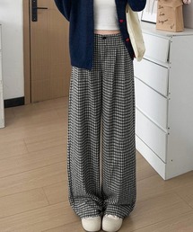 チェック柄ワイドパンツハイウエスト 秋冬