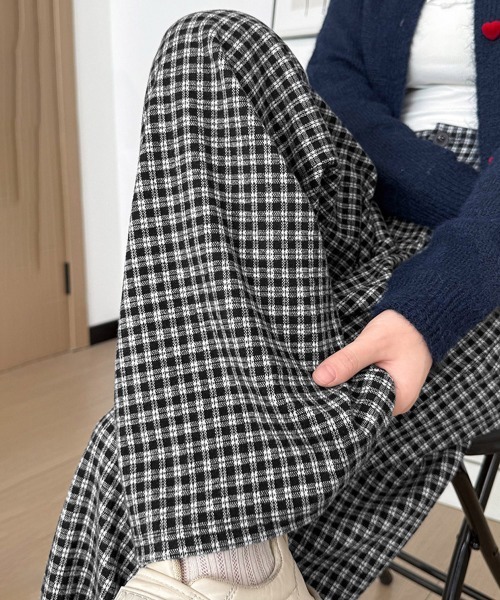 Miniministore(ミニミニストア)の「チェック柄ワイドパンツハイウエスト 秋冬(スラックス・レディース・ホワイト/ブラウン/ダークグレー・L/M)」の18枚目の写真