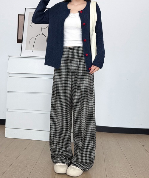 Miniministore(ミニミニストア)の「チェック柄ワイドパンツハイウエスト 秋冬(スラックス・レディース・ホワイト/ブラウン/ダークグレー・L/M)」の19枚目の写真