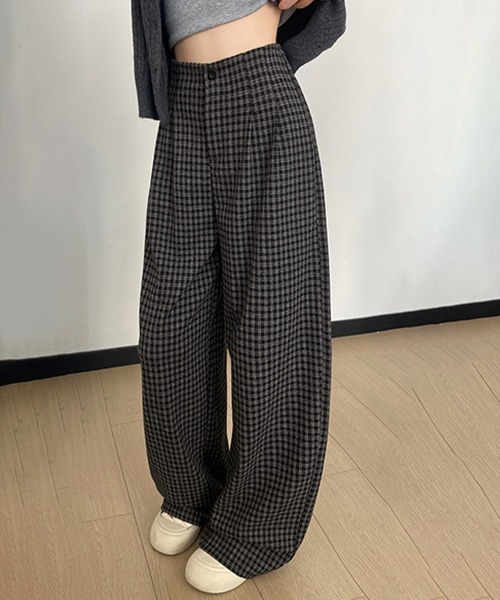 Miniministore(ミニミニストア)の「チェック柄ワイドパンツハイウエスト 秋冬(スラックス・レディース・ホワイト/ブラウン/ダークグレー・L/M)」の21枚目の写真