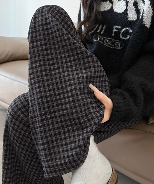Miniministore(ミニミニストア)の「チェック柄ワイドパンツハイウエスト 秋冬(スラックス・レディース・ホワイト/ブラウン/ダークグレー・L/M)」の11枚目の写真