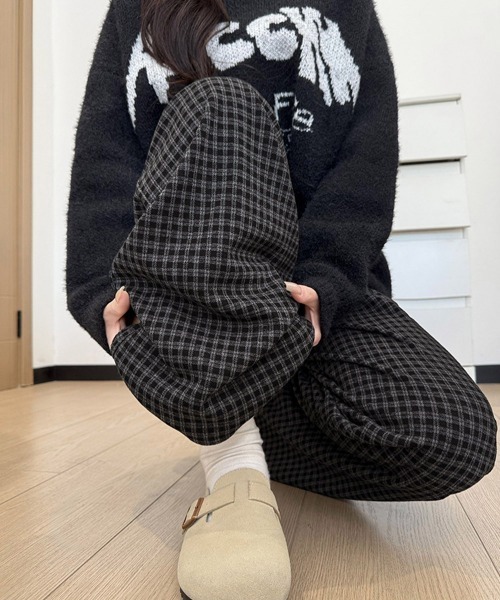 Miniministore(ミニミニストア)の「チェック柄ワイドパンツハイウエスト 秋冬(スラックス・レディース・ホワイト/ブラウン/ダークグレー・L/M)」の12枚目の写真