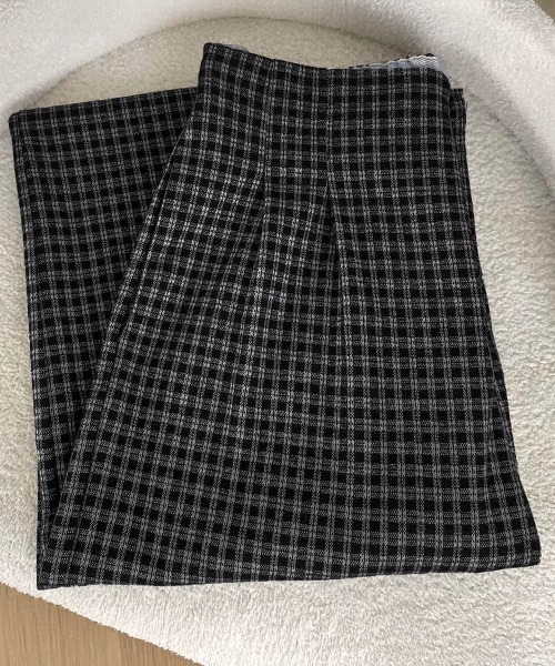 Miniministore(ミニミニストア)の「チェック柄ワイドパンツハイウエスト 秋冬(スラックス・レディース・ホワイト/ブラウン/ダークグレー・L/M)」の9枚目の写真