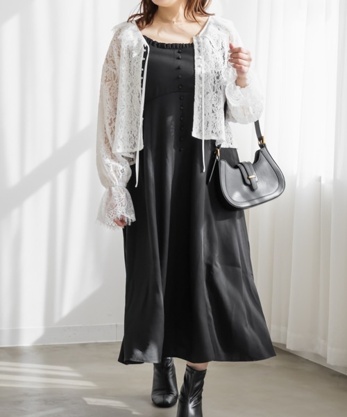 CLETTE(クレット)の「CLETTEオリジナルリボンタイスカラップレースブラウス(シャツ/ブラウス・レディース・ブラック/ホワイト・4L/3L/LL)」の6枚目の写真