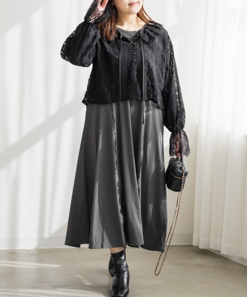 CLETTE(クレット)の「CLETTEオリジナルリボンタイスカラップレースブラウス(シャツ/ブラウス・レディース・ブラック/ホワイト・4L/3L/LL)」の10枚目の写真