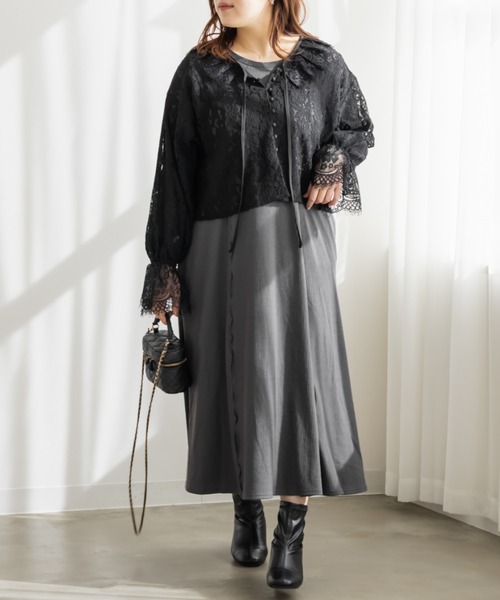 CLETTE(クレット)の「CLETTEオリジナルリボンタイスカラップレースブラウス(シャツ/ブラウス・レディース・ブラック/ホワイト・4L/3L/LL)」の11枚目の写真