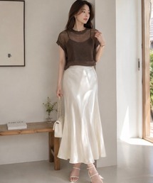 Dolce Fiora（ドルチェフィオラ）の「艶感が美しく色んなコーデに合わせやすい/ウエスト平ゴム/はきやすい/よれにくいシャイニーAラインスカート（スカート）」