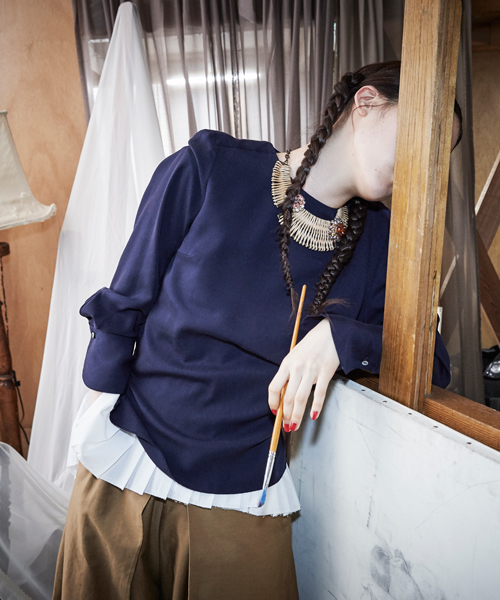 Ray BEAMS（レイビームス）の「RBS / オープン バックレースアップ（シャツ/ブラウス・レディース・ライトグレー/ネイビー・0/1）」の14枚目の写真