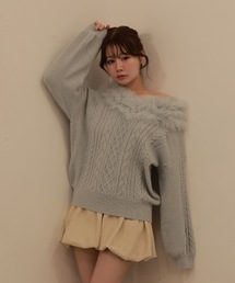 fox fur melia loose knit tops/フォックスファーメリアルーズニットトップス