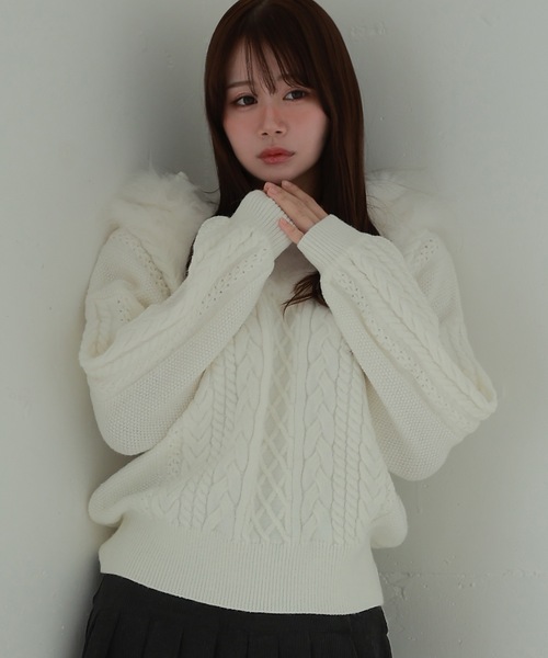 M DOLLY(エムドリー)の「fox fur melia loose knit tops/フォックスファーメリアルーズニットトップス(ニット/セーター・レディース・ホワイト/ブラウン/ブルー・FREE)」の6枚目の写真