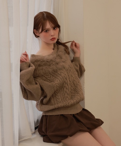 M DOLLY(エムドリー)の「fox fur melia loose knit tops/フォックスファーメリアルーズニットトップス(ニット/セーター・レディース・ホワイト/ブラウン/ブルー・FREE)」の9枚目の写真