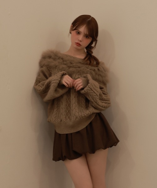 M DOLLY(エムドリー)の「fox fur melia loose knit tops/フォックスファーメリアルーズニットトップス(ニット/セーター・レディース・ホワイト/ブラウン/ブルー・FREE)」の12枚目の写真