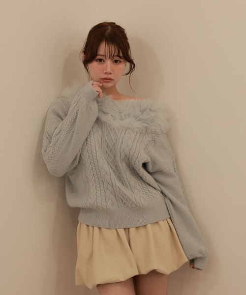 M DOLLY(エムドリー)の「fox fur melia loose knit tops/フォックスファーメリアルーズニットトップス(ニット/セーター・レディース・ホワイト/ブラウン/ブルー・FREE)」の14枚目の写真