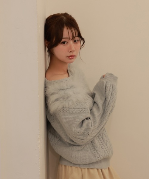 M DOLLY(エムドリー)の「fox fur melia loose knit tops/フォックスファーメリアルーズニットトップス(ニット/セーター・レディース・ホワイト/ブラウン/ブルー・FREE)」の15枚目の写真