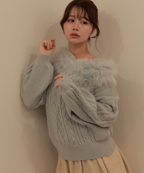 M DOLLY(エムドリー)の「fox fur melia loose knit tops/フォックスファーメリアルーズニットトップス(ニット/セーター・レディース・ホワイト/ブラウン/ブルー・FREE)」の16枚目の写真
