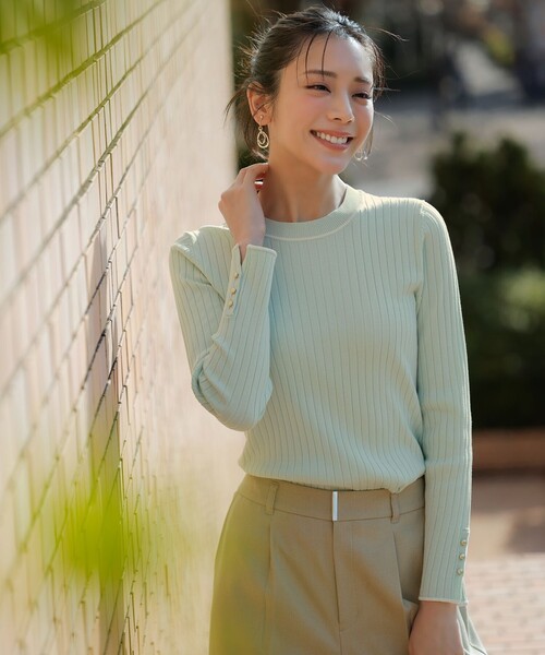 ANY SIS（エニィスィス）の「ラインポイント ニット（ニット/セーター・レディース・ホワイト系/ライトグリーン系/ネイビー系・MEDIUM）」の2枚目の写真