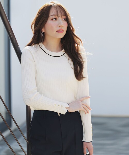 ANY SIS（エニィスィス）の「ラインポイント ニット（ニット/セーター・レディース・ホワイト系/ライトグリーン系/ネイビー系・MEDIUM）」の18枚目の写真