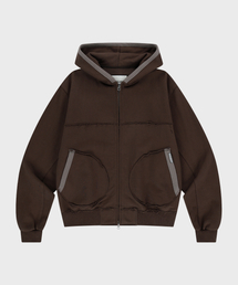 CUT-OFF HOODIE ZIP-UP BROWN
