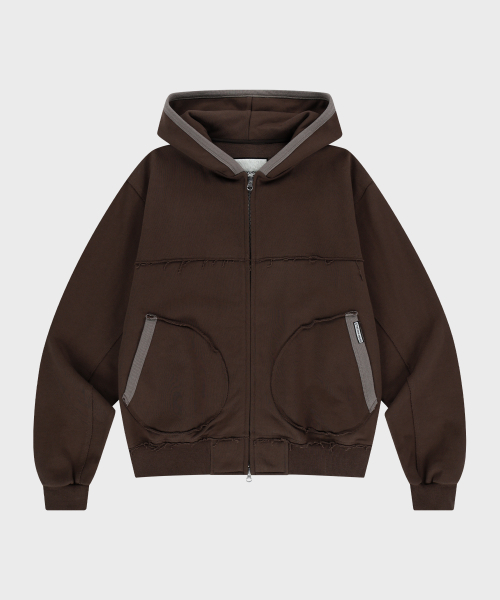 CUT‑OFF HOODIE ZIP‑UP — коричневое худи на молнии, с отрезным низом