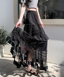 Mejoul | 【2026春夏新作】シアーフリル ティアードボリュームチュールロングスカート(スカート)