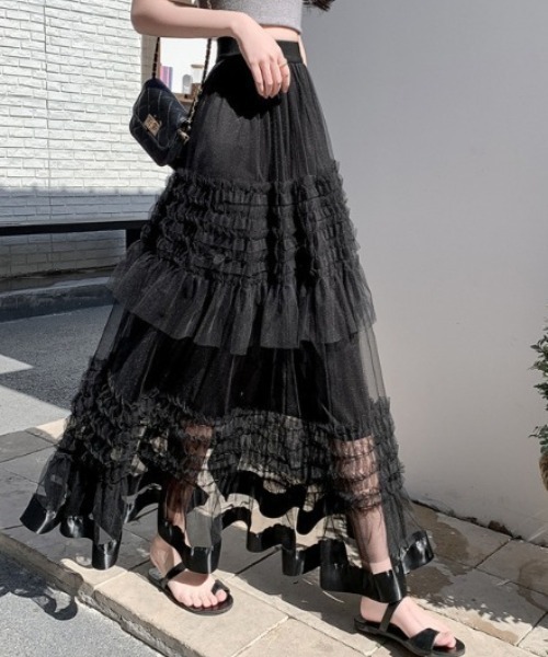 Mejoul（メジュール）の「【2026春夏新作】シアーフリル ティアードボリュームチュールロングスカート（スカート・レディース・ホワイト/ブラック・F）」の10枚目の写真