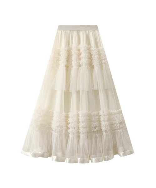 Mejoul（メジュール）の「【2026春夏新作】シアーフリル ティアードボリュームチュールロングスカート（スカート・レディース・ホワイト/ブラック・F）」の19枚目の写真