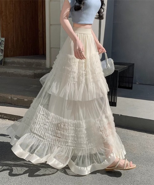 Mejoul（メジュール）の「【2026春夏新作】シアーフリル ティアードボリュームチュールロングスカート（スカート・レディース・ホワイト/ブラック・F）」の16枚目の写真