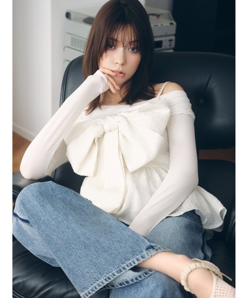 FRAY I.D（フレイアイディー）の「2wayデコルテタックドレープトップス（Tシャツ/カットソー・レディース・ターコイズブルー/ブラック/ライトブルー/ホワイト/ピンク・F）」の6枚目の写真