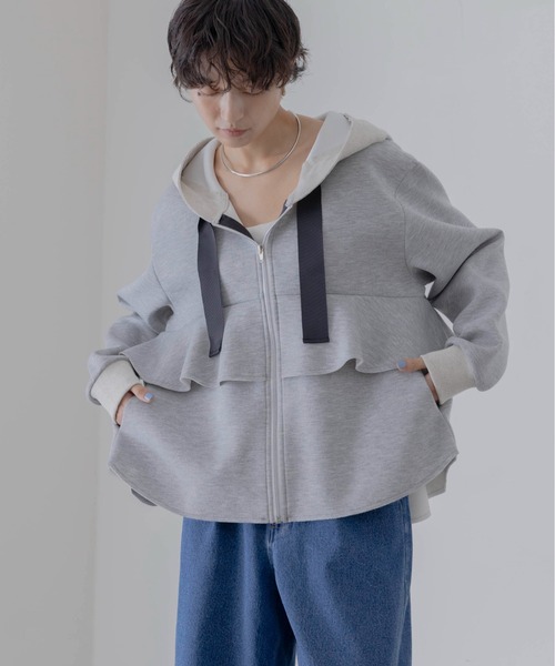 Eimee Law（エイミーロウ）の「ボンディング ジップフリルフーディ（パーカー・レディース・ライトグレー/ブラック/アイボリー・FREE）」の14枚目の写真