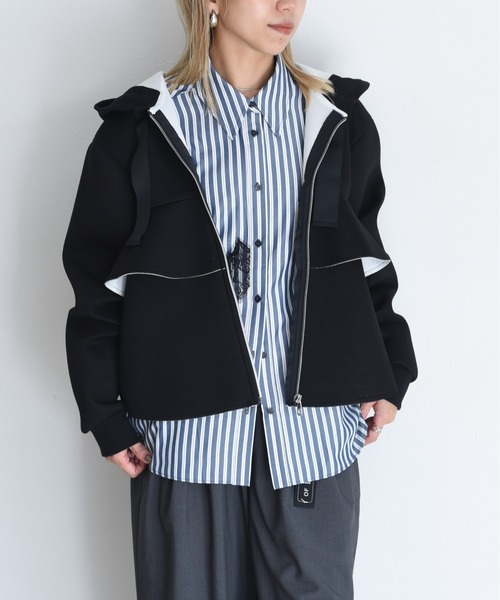 Eimee Law（エイミーロウ）の「ボンディング ジップフリルフーディ（パーカー・レディース・ライトグレー/ブラック/アイボリー・FREE）」の21枚目の写真