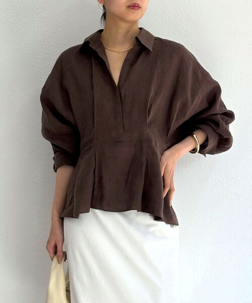 GALLARDAGALANTE（ガリャルダガランテ）の「【WEB限定】【大人気につきリバイバル】ウエストシェイプシャツ（シャツ/ブラウス・レディース・ホワイト/ブラウン/ピンク/ブラック・FREE）」の4枚目の写真