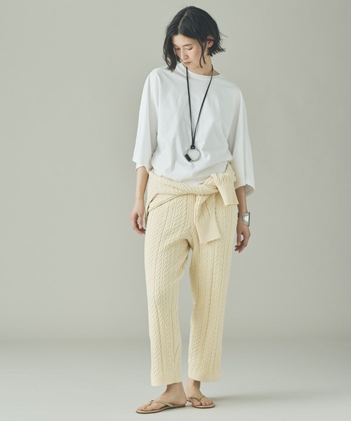 Curensology（カレンソロジー）の「Curensology(カレンソロジー)/ローシルクケーブルニットパンツ（その他パンツ・レディース・クリーム/ブラック・FREE）」の6枚目の写真