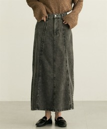 nissen | デニム切替フリンジロングスカート(デニムスカート)