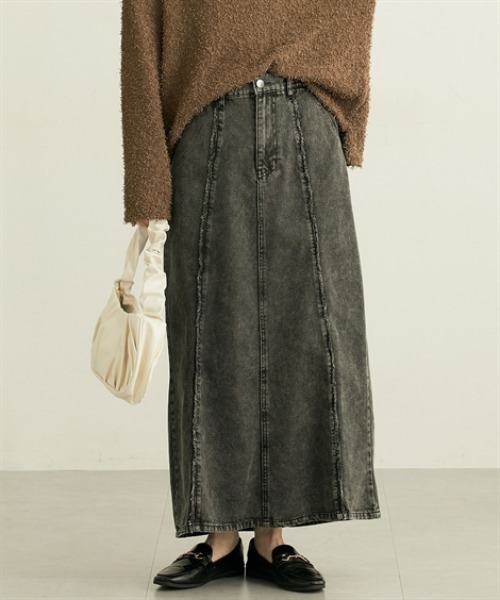 nissen（ニッセン）の「デニム切替フリンジロングスカート（デニムスカート・レディース・ブラック/ブルー・M/L）」の3枚目の写真