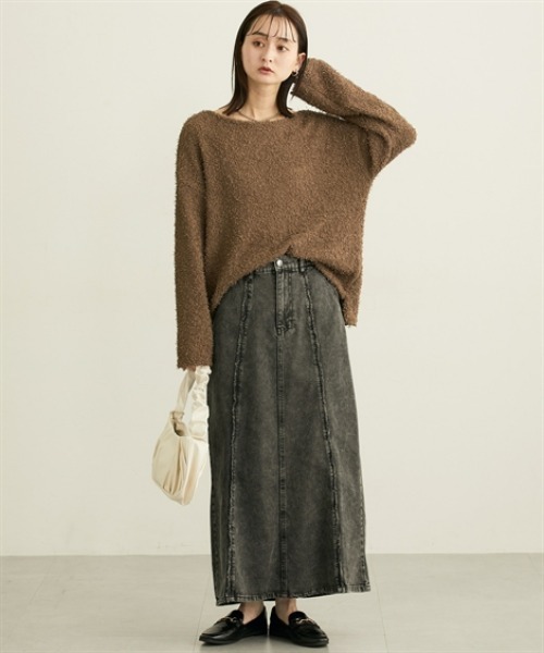 nissen（ニッセン）の「デニム切替フリンジロングスカート（デニムスカート・レディース・ブラック/ブルー・M/L）」の6枚目の写真