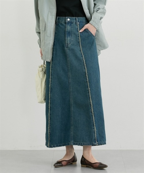 nissen（ニッセン）の「デニム切替フリンジロングスカート（デニムスカート・レディース・ブラック/ブルー・M/L）」の9枚目の写真