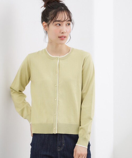 grove(グローブ)の「レイヤード風配色カーディガン(カーディガン/ボレロ・レディース・グリーン系/ライトグレー/ネイビー・02/03/05/04/01)」の3枚目の写真
