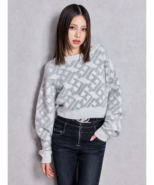 GYDA（ジェイダ）の「GGチェーンロゴラメニットトップス（ニット/セーター・レディース・オフホワイト/ピンク/ブラック・FREE）」の4枚目の写真