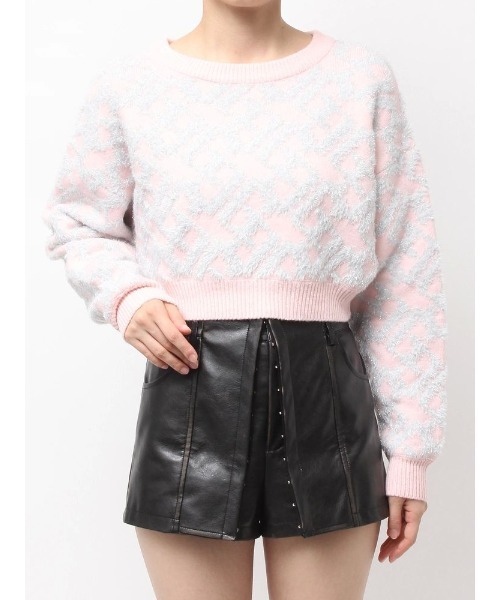 GYDA（ジェイダ）の「GGチェーンロゴラメニットトップス（ニット/セーター・レディース・オフホワイト/ピンク/ブラック・FREE）」の3枚目の写真