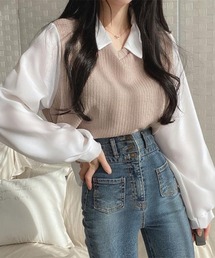 ベストレイヤード長袖シャツ