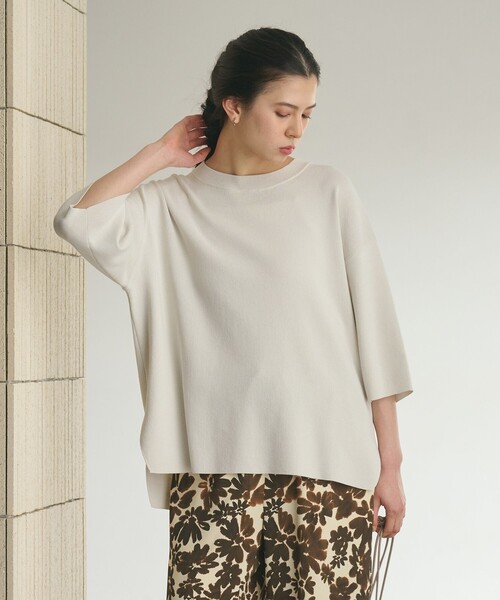 BEAUTY&YOUTH UNITED ARROWS（ビューティーアンドユースユナイテッドアローズ）の「ハーフスリーブ ニットプルオーバー ウォッシャブル（ニット/セーター・レディース・レッド/ネイビー/オフホワイト・FREE）」の2枚目の写真