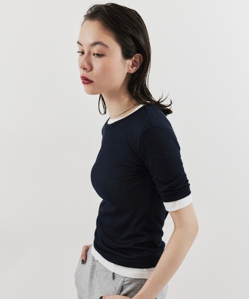 HANNE(アン)の「2PACKシアーハーフスリーブTEE(Tシャツ/カットソー・レディース・ブラック/ピンク/ホワイト/ブルー・FREE)」の1枚目の写真