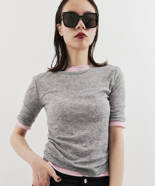 HANNE(アン)の「2PACKシアーハーフスリーブTEE(Tシャツ/カットソー・レディース・ブラック/ピンク/ホワイト/ブルー・FREE)」の4枚目の写真