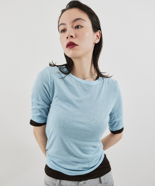 HANNE(アン)の「2PACKシアーハーフスリーブTEE(Tシャツ/カットソー・レディース・ブラック/ピンク/ホワイト/ブルー・FREE)」の3枚目の写真