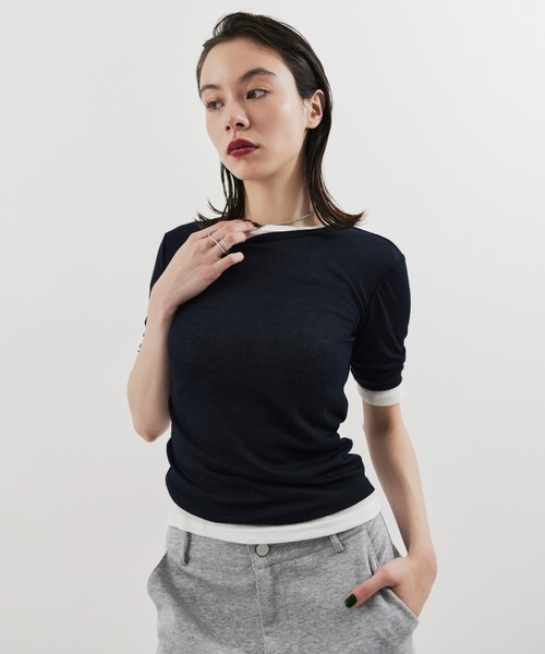 HANNE(アン)の「2PACKシアーハーフスリーブTEE(Tシャツ/カットソー・レディース・ブラック/ピンク/ホワイト/ブルー・FREE)」の7枚目の写真