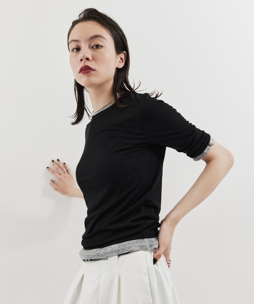 HANNE(アン)の「2PACKシアーハーフスリーブTEE(Tシャツ/カットソー・レディース・ブラック/ピンク/ホワイト/ブルー・FREE)」の14枚目の写真