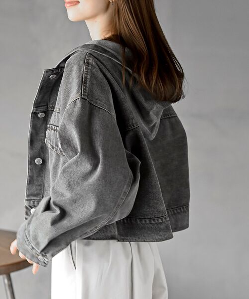 rps（アールピーエス）の「ショート丈フードＧジャン（デニムジャケット・レディース・ブルー/ブラック・フリー）」の10枚目の写真