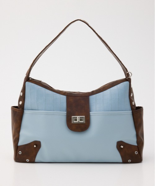 SLY（スライ）の「STUDS HORIZONTAL BAG スタッズホリゾンタルバッグ（ショルダーバッグ・レディース・ブルー系その他/ブラック/ベージュ・FREE）」の3枚目の写真