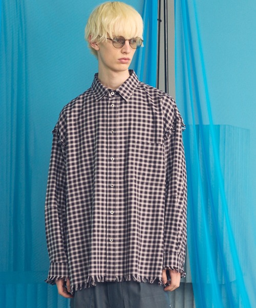 MAISON SPECIAL（メゾンスペシャル）の「《UNISEX》【Italian Dead Stock Fabric】Prime-Over Regular Collar Cut-off Shirt/【イタリアンデッドストックファブリック】プライムオーバーレギュラーカラーカットオフシャツ【MAISON SPECIAL/メゾンスペシャル】（シャツ/ブラウス・メンズ・ブルー/ブラック/ダークパープル/パープル/ネイビー/レッド/ダークネイビー/ブラウン・2/0/1）」の7枚目の写真